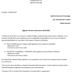 RINNOVATA LA CONVENZIONE CON LA PISCINA DI GHISALBA