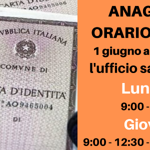 ORARIO APERTURA AL PUBBLICO UFFICIO ANAGRAFE
